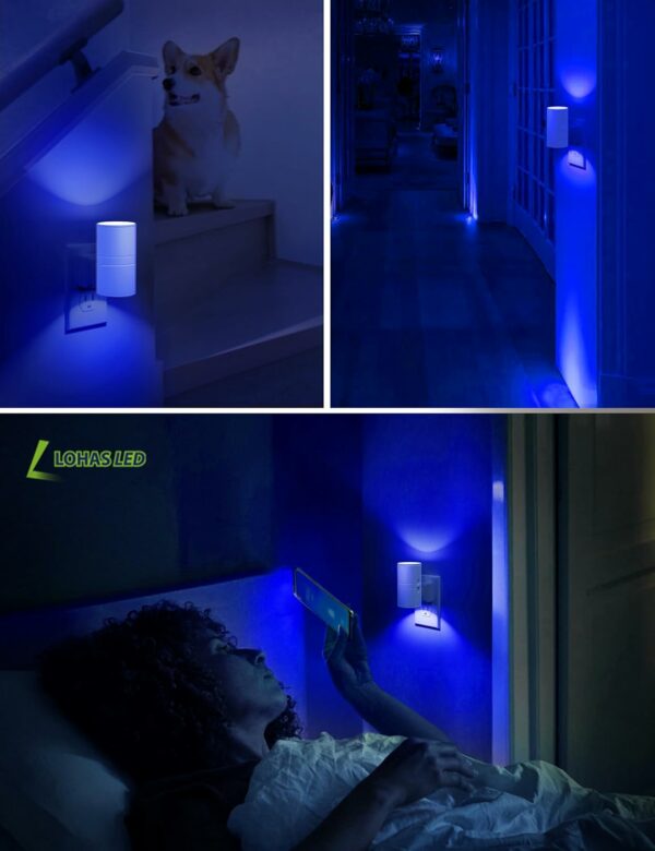 Night Light, Bluey Night Light, Blue Night Lights Plug into Wall, Light Sensor, Dimmable Night Light, Calm Blue Night Light for Christmas, Holiday, Bedroom, Hallway, 2 Pack