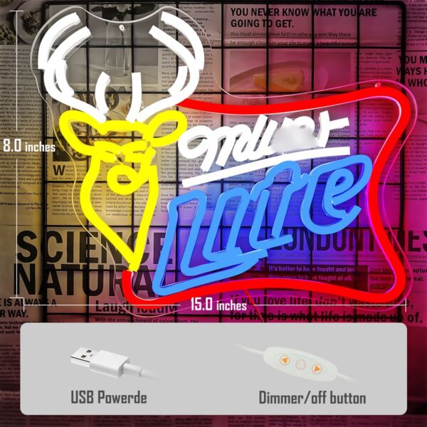 Miller Lite Beer Neon Sign for Wall Decor Dimmable Bar Neon Beer Sign Deer Neon Light Signs