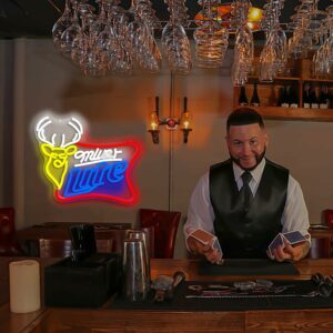 Miller Lite Beer Neon Sign for Wall Decor Dimmable Bar Neon Beer Sign Deer Neon Light Signs