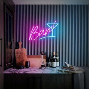 Retro Neon Bar Signs for Home Bar, LED Bar Sign for Man Cave Pub Cocktails Party (2)
