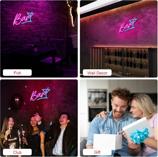 Retro Neon Bar Signs for Home Bar, LED Bar Sign for Man Cave Pub Cocktails Party