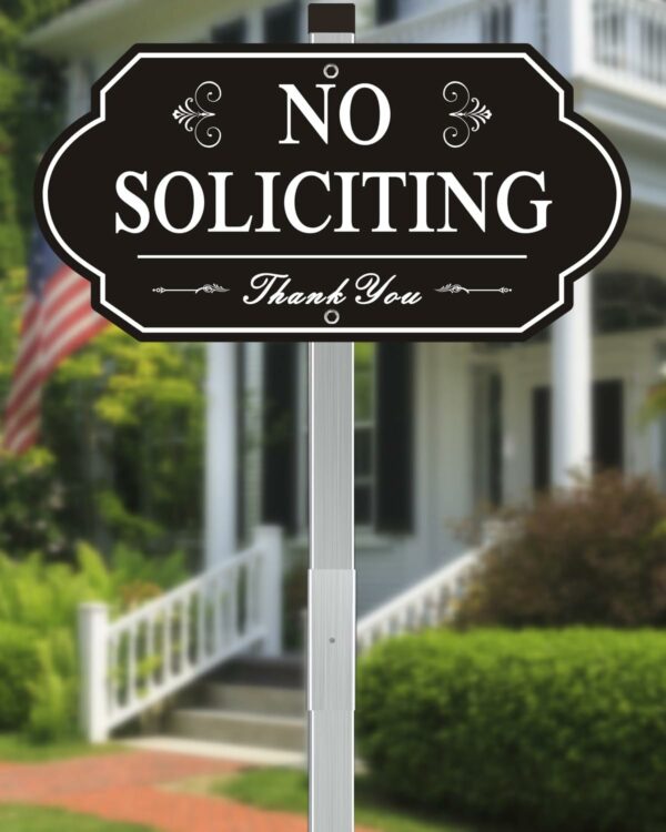Heavy Duty No Soliciting Sign for House – All Metal Construction No Soliciting Yard Sign – 14″ x 7″ – Aluminum – with 28″ Long Stake