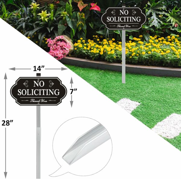Heavy Duty No Soliciting Sign for House – All Metal Construction No Soliciting Yard Sign – 14″ x 7″ – Aluminum – with 28″ Long Stake