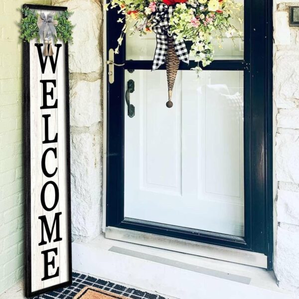 Surfapans Welcome Sign for Front porch Standing 45″X9″Large Wood Frame Outdoor Tall Welcome Signs Vertical Decor for Farmhouse Rustic Home Modern Outside Front Door Wall Decorations (Black)