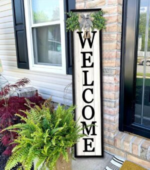 Surfapans Welcome Sign for Front porch Standing 45″X9″Large Wood Frame Outdoor Tall Welcome Signs Vertical Decor for Farmhouse Rustic Home Modern Outside Front Door Wall Decorations (Black)