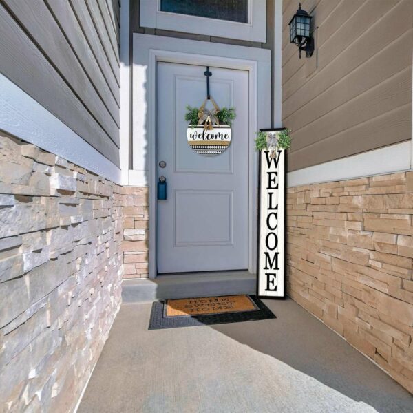 Surfapans Welcome Sign for Front porch Standing 45″X9″Large Wood Frame Outdoor Tall Welcome Signs Vertical Decor for Farmhouse Rustic Home Modern Outside Front Door Wall Decorations (Black)