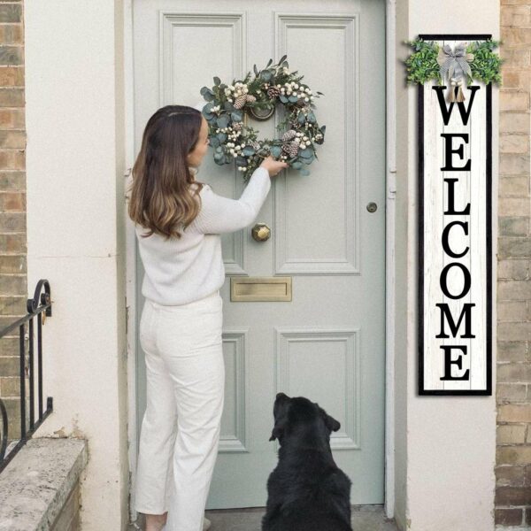 Surfapans Welcome Sign for Front porch Standing 45″X9″Large Wood Frame Outdoor Tall Welcome Signs Vertical Decor for Farmhouse Rustic Home Modern Outside Front Door Wall Decorations (Black)