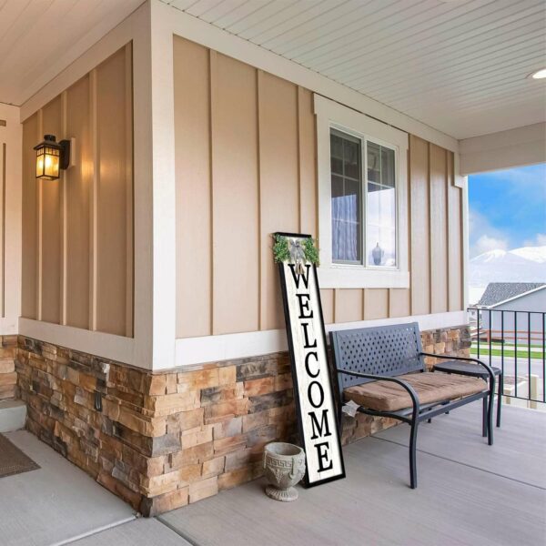 Surfapans Welcome Sign for Front porch Standing 45″X9″Large Wood Frame Outdoor Tall Welcome Signs Vertical Decor for Farmhouse Rustic Home Modern Outside Front Door Wall Decorations (Black)