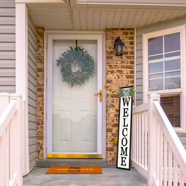 Surfapans Welcome Sign for Front porch Standing 45″X9″Large Wood Frame Outdoor Tall Welcome Signs Vertical Decor for Farmhouse Rustic Home Modern Outside Front Door Wall Decorations (Black)